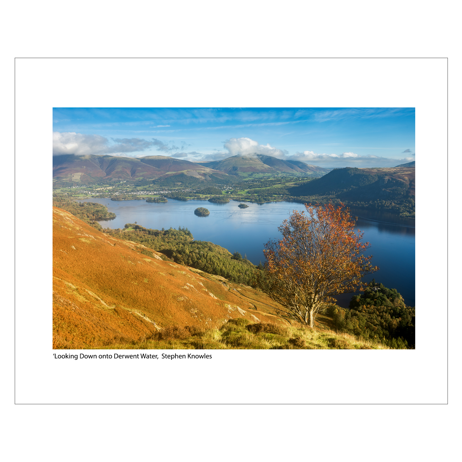 'Looking Down Onto Derwentwater'. Fine artprints and canvas wall art.