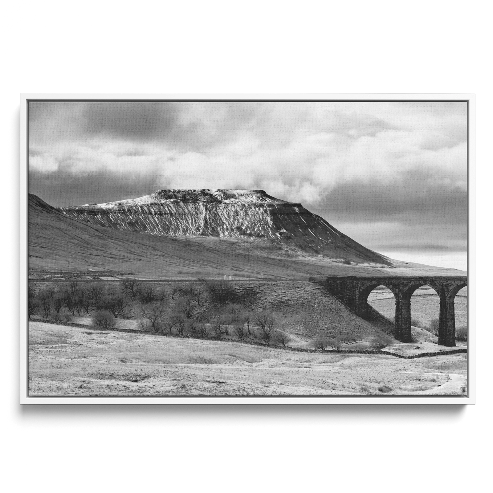 'Ribblehead Viaduct with Ingleborough'. Float framed canvas art print.